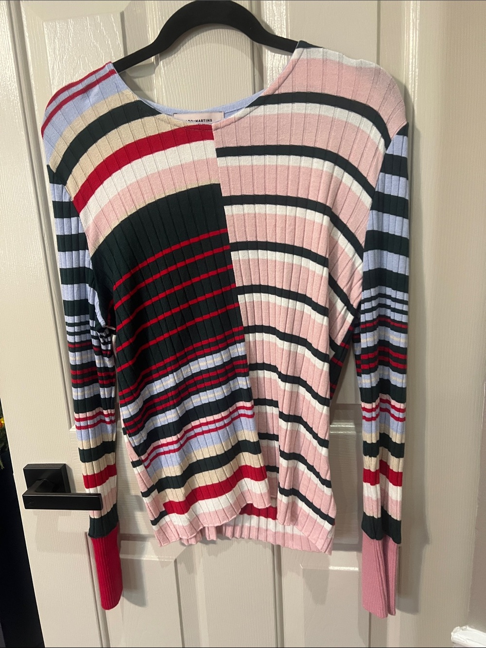 A.L.C. Striped Ribbed Button-Front Cardigan in Pink, Light Blue & Multi - Picture 7 of 8